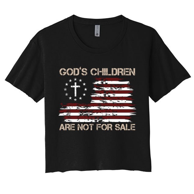 Gods Children Are Not For Sale American Flag Cross Women's Crop Top Tee