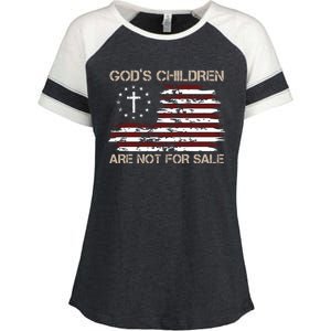 Gods Children Are Not For Sale American Flag Cross Enza Ladies Jersey Colorblock Tee