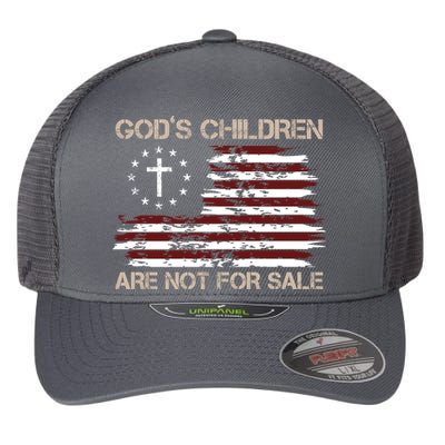 Gods Children Are Not For Sale American Flag Cross Flexfit Unipanel Trucker Cap
