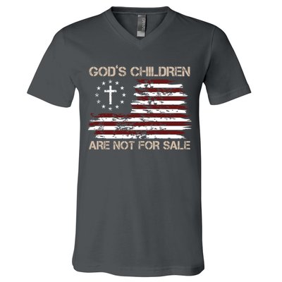 Gods Children Are Not For Sale American Flag Cross V-Neck T-Shirt