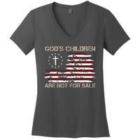 Gods Children Are Not For Sale American Flag Cross Women's V-Neck T-Shirt