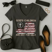 Gods Children Are Not For Sale American Flag Cross Women's V-Neck T-Shirt