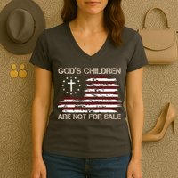 Gods Children Are Not For Sale American Flag Cross Women's V-Neck T-Shirt