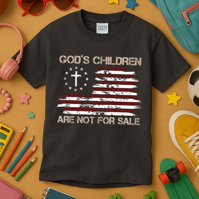 Gods Children Are Not For Sale American Flag Cross Kids T-Shirt