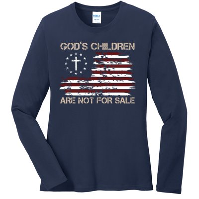 Gods Children Are Not For Sale American Flag Cross Ladies Long Sleeve Shirt