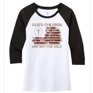 Gods Children Are Not For Sale American Flag Cross Women's Tri-Blend 3/4-Sleeve Raglan Shirt