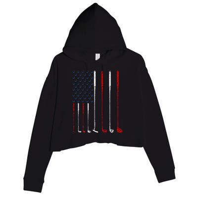 Golf Clubs American Flag Crop Fleece Hoodie