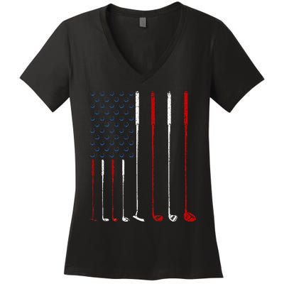 Golf Clubs American Flag Women's V-Neck T-Shirt