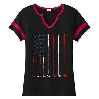 Golf Clubs American Flag Ladies Halftime Notch Neck Tee