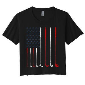 Golf Clubs American Flag Women's Crop Top Tee