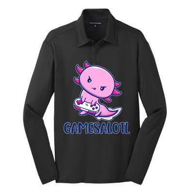 GAMESALOTL Cute Axolotl Silk Touch Performance Long Sleeve Polo