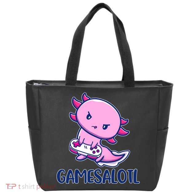 GAMESALOTL Cute Axolotl Zip Tote Bag