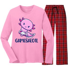 GAMESALOTL Cute Axolotl Women's Long Sleeve Flannel Pajama Set 