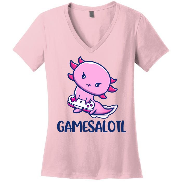 GAMESALOTL Cute Axolotl Women's V-Neck T-Shirt