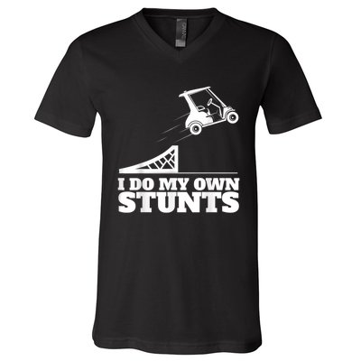 Golf Cart Accident I Do My Own Stunts Fun V-Neck T-Shirt