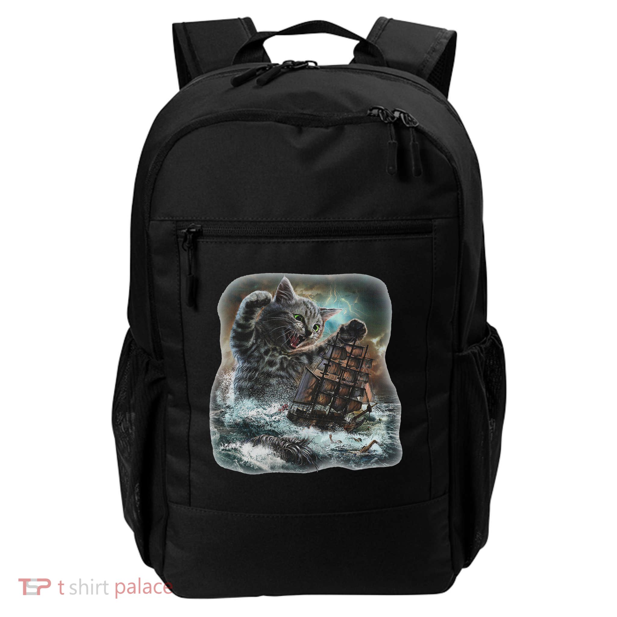 Giant Cat As Kraken Sea Monster Ambush A War Ship In Ocean Daily Commute Backpack