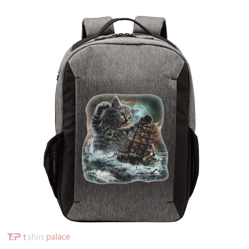 Giant Cat As Kraken Sea Monster Ambush A War Ship In Ocean Vector Backpack