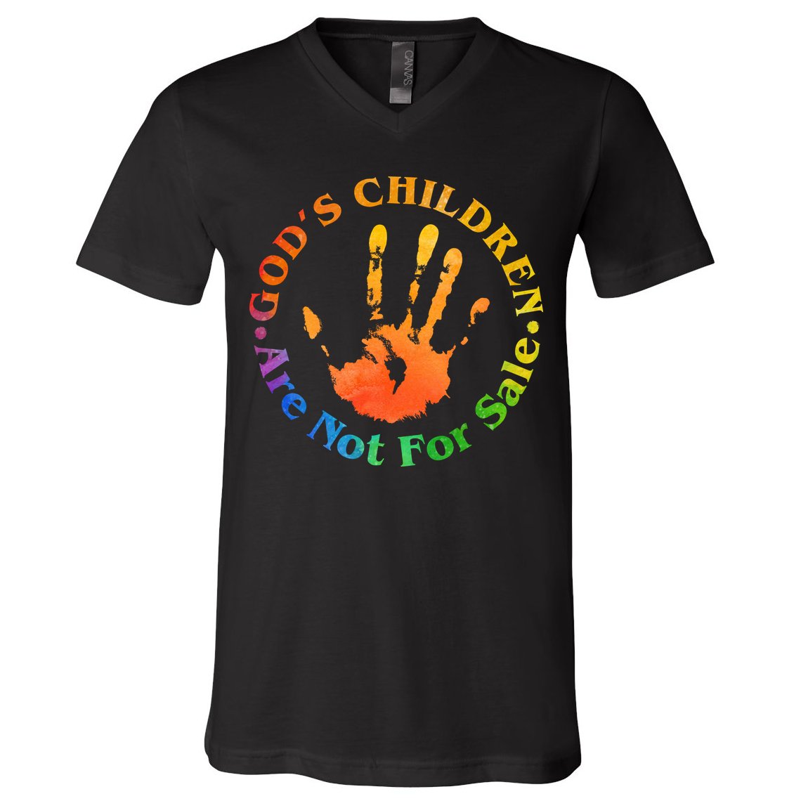 Gods Children Are Not For Sale Colorful Hand Print V-Neck T-Shirt