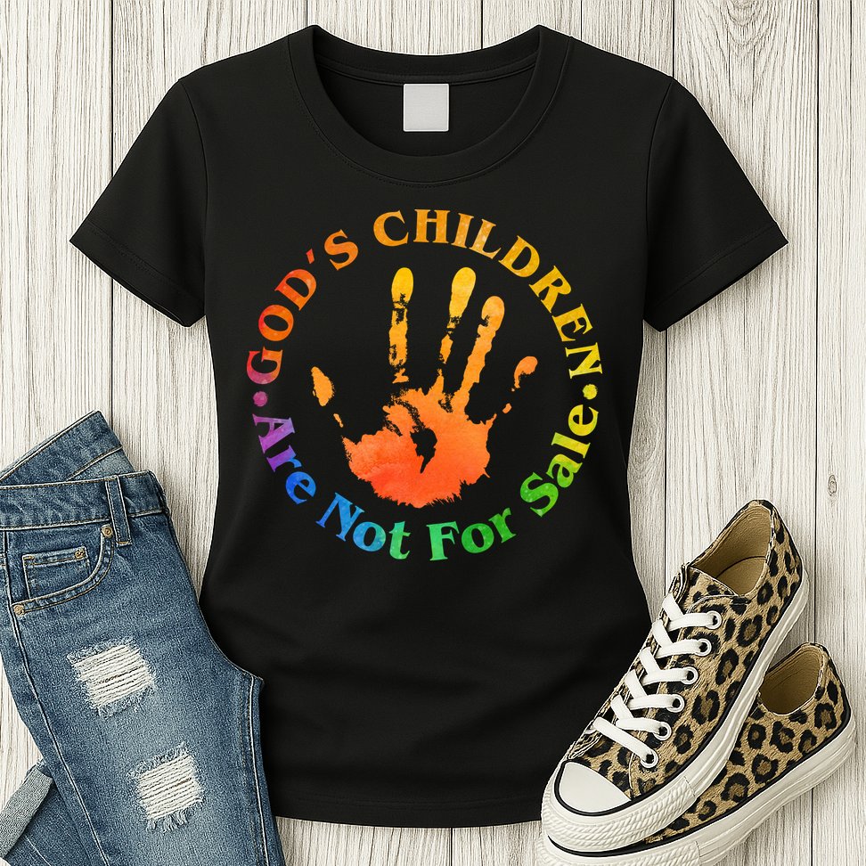 Gods Children Are Not For Sale Colorful Hand Print Womens T-Shirt