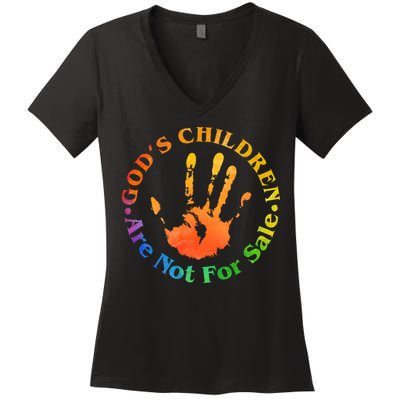 Gods Children Are Not For Sale Colorful Hand Print Women's V-Neck T-Shirt