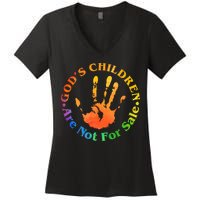 Gods Children Are Not For Sale Colorful Hand Print Women's V-Neck T-Shirt