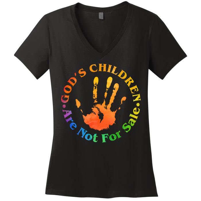 Gods Children Are Not For Sale Colorful Hand Print Women's V-Neck T-Shirt