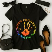 Gods Children Are Not For Sale Colorful Hand Print Women's V-Neck T-Shirt