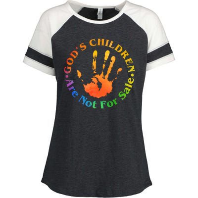 Gods Children Are Not For Sale Colorful Hand Print Enza Ladies Jersey Colorblock Tee