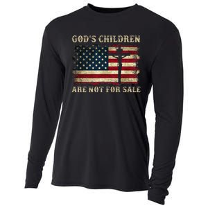 Gods Children Are Not For Sale American Flag Cross Christian Cooling Performance Long Sleeve Crew