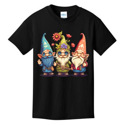 Gnome Cute And Funny Gnome Hippie Sunflower Peace Love Kids T-Shirt