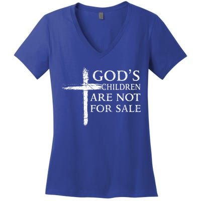 Gods Children Are Not For Sale Cross Christian Women's V-Neck T-Shirt