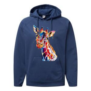 Giraffe Colorful Art Painting Cool Zoo Animal Halloween Gift Performance Fleece Hoodie