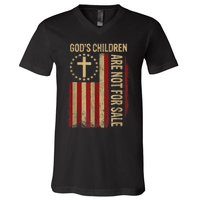 Gods Children Are Not For Sale Cross Christian Fun Idea V-Neck T-Shirt