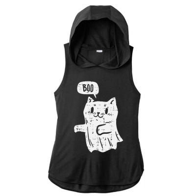 Ghost Cat Boo Funny Halloween Animal Pet Ladies PosiCharge Tri-Blend Wicking Draft Hoodie Tank