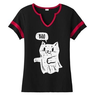 Ghost Cat Boo Funny Halloween Animal Pet Ladies Halftime Notch Neck Tee