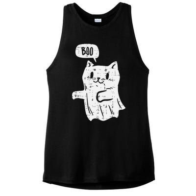 Ghost Cat Boo Funny Halloween Animal Pet Ladies PosiCharge Tri-Blend Wicking Tank