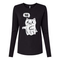 Ghost Cat Boo Funny Halloween Animal Pet Womens Cotton Relaxed Long Sleeve T-Shirt