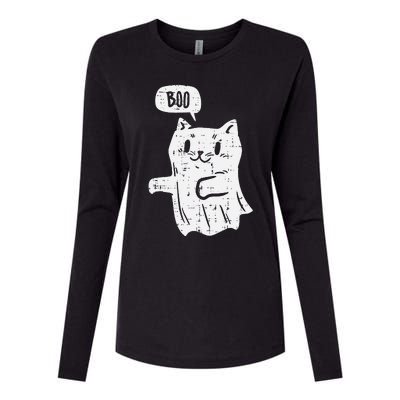 Ghost Cat Boo Funny Halloween Animal Pet Womens Cotton Relaxed Long Sleeve T-Shirt