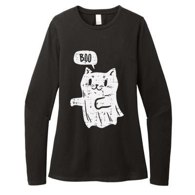 Ghost Cat Boo Funny Halloween Animal Pet Womens CVC Long Sleeve Shirt