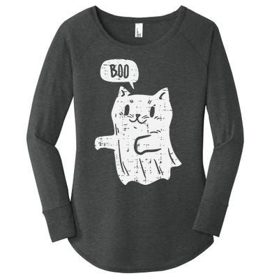 Ghost Cat Boo Funny Halloween Animal Pet Women's Perfect Tri Tunic Long Sleeve Shirt