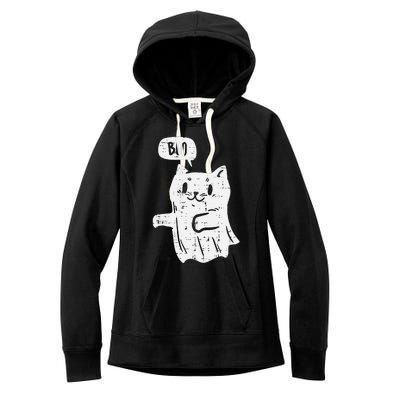 Ghost Cat Boo Funny Halloween Animal Pet Women's Fleece Hoodie