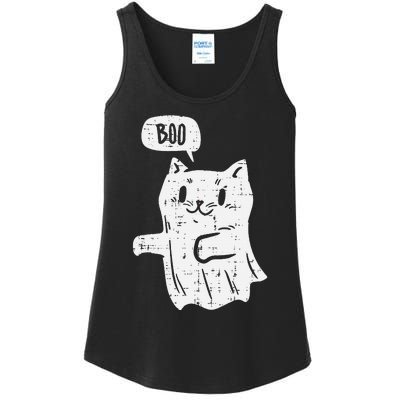 Ghost Cat Boo Funny Halloween Animal Pet Ladies Essential Tank