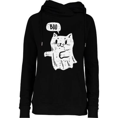 Ghost Cat Boo Funny Halloween Animal Pet Womens Funnel Neck Pullover Hood