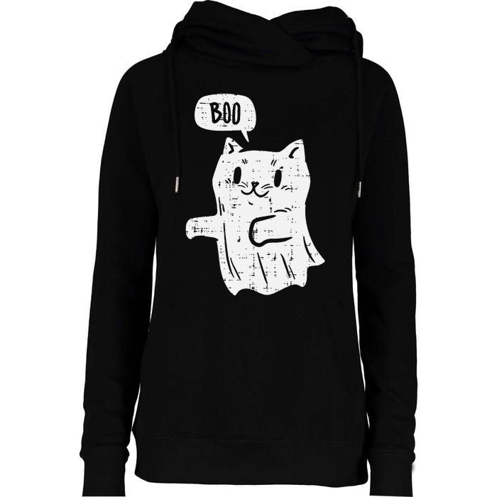 Ghost Cat Boo Funny Halloween Animal Pet Womens Funnel Neck Pullover Hood