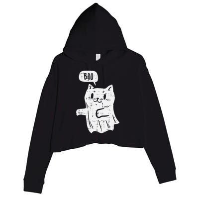 Ghost Cat Boo Funny Halloween Animal Pet Crop Fleece Hoodie