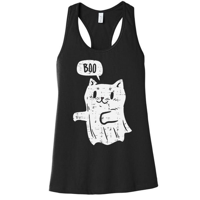 Ghost Cat Boo Funny Halloween Animal Pet Women's Racerback Tank