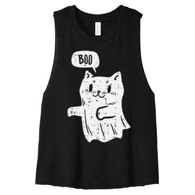 Ghost Cat Boo Funny Halloween Animal Pet Women's Racerback Cropped Tank