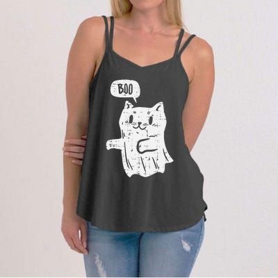 Ghost Cat Boo Funny Halloween Animal Pet Women's Strappy Tank