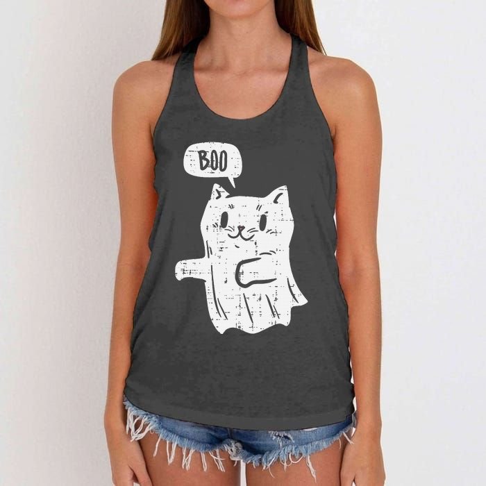 Ghost Cat Boo Funny Halloween Animal Pet Women's Knotted Racerback Tank