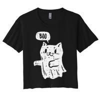 Ghost Cat Boo Funny Halloween Animal Pet Women's Crop Top Tee